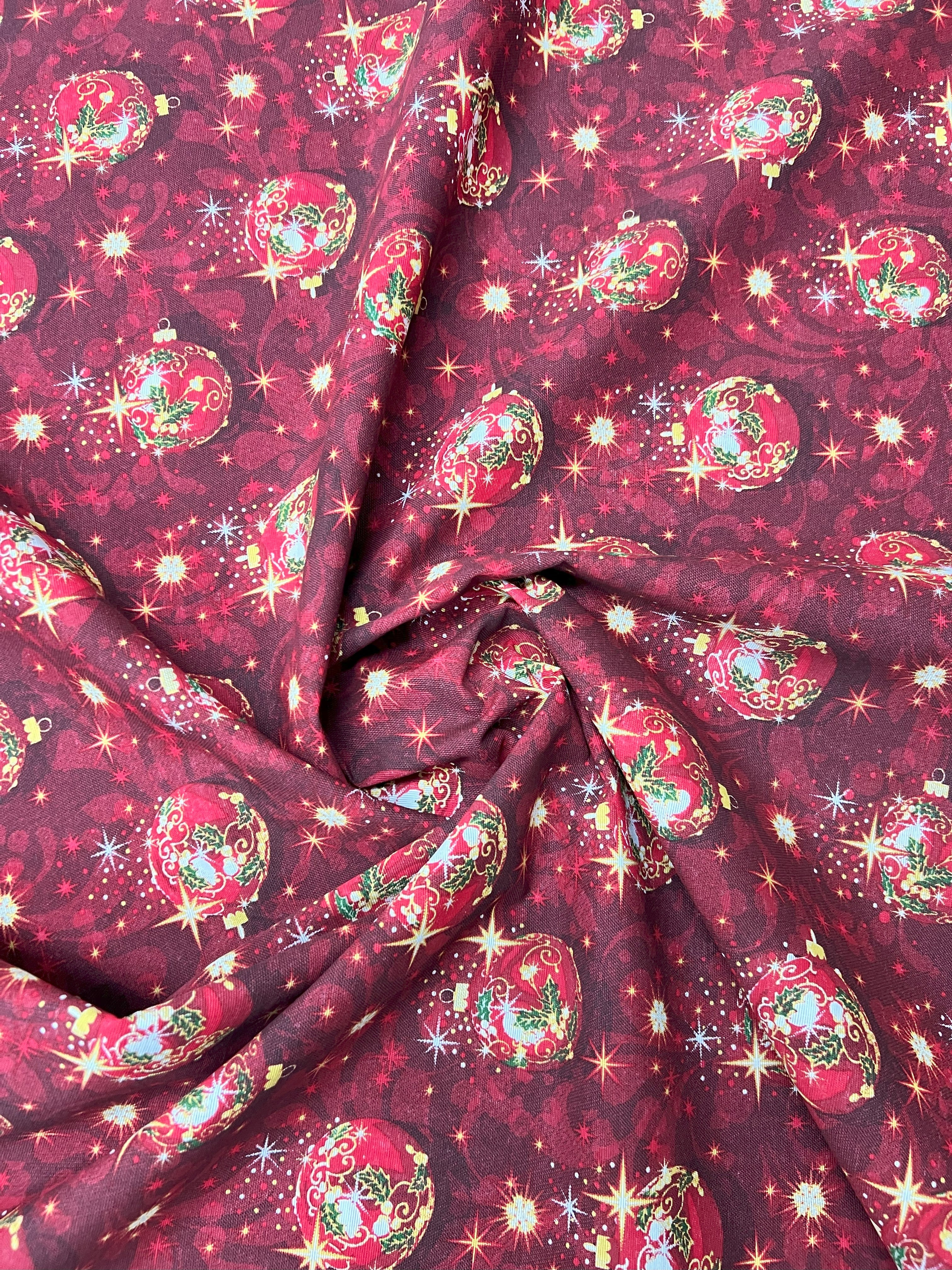 Scampolo Cotone Arredo Natalizio con Palline e Stelle