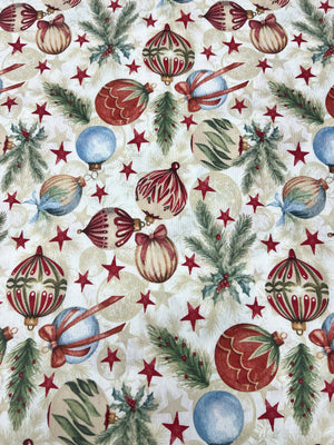 Scampolo Cotone Arredo Natalizio con Decorazioni Classiche