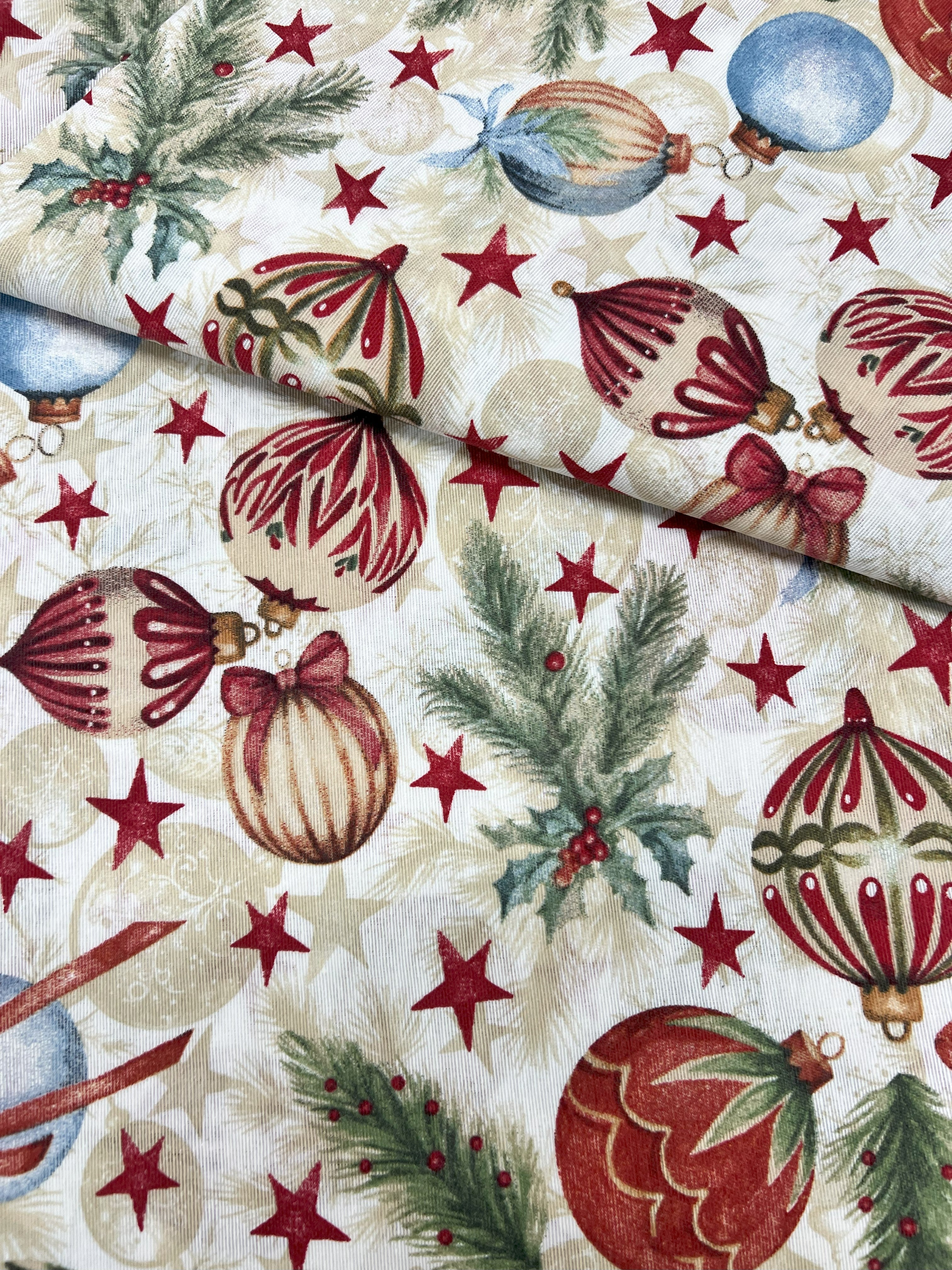 Scampolo Cotone Arredo Natalizio con Decorazioni Classiche
