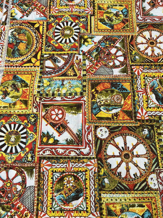 Scampolo Cotone Arredo - Carretto Siciliano Tradizionale