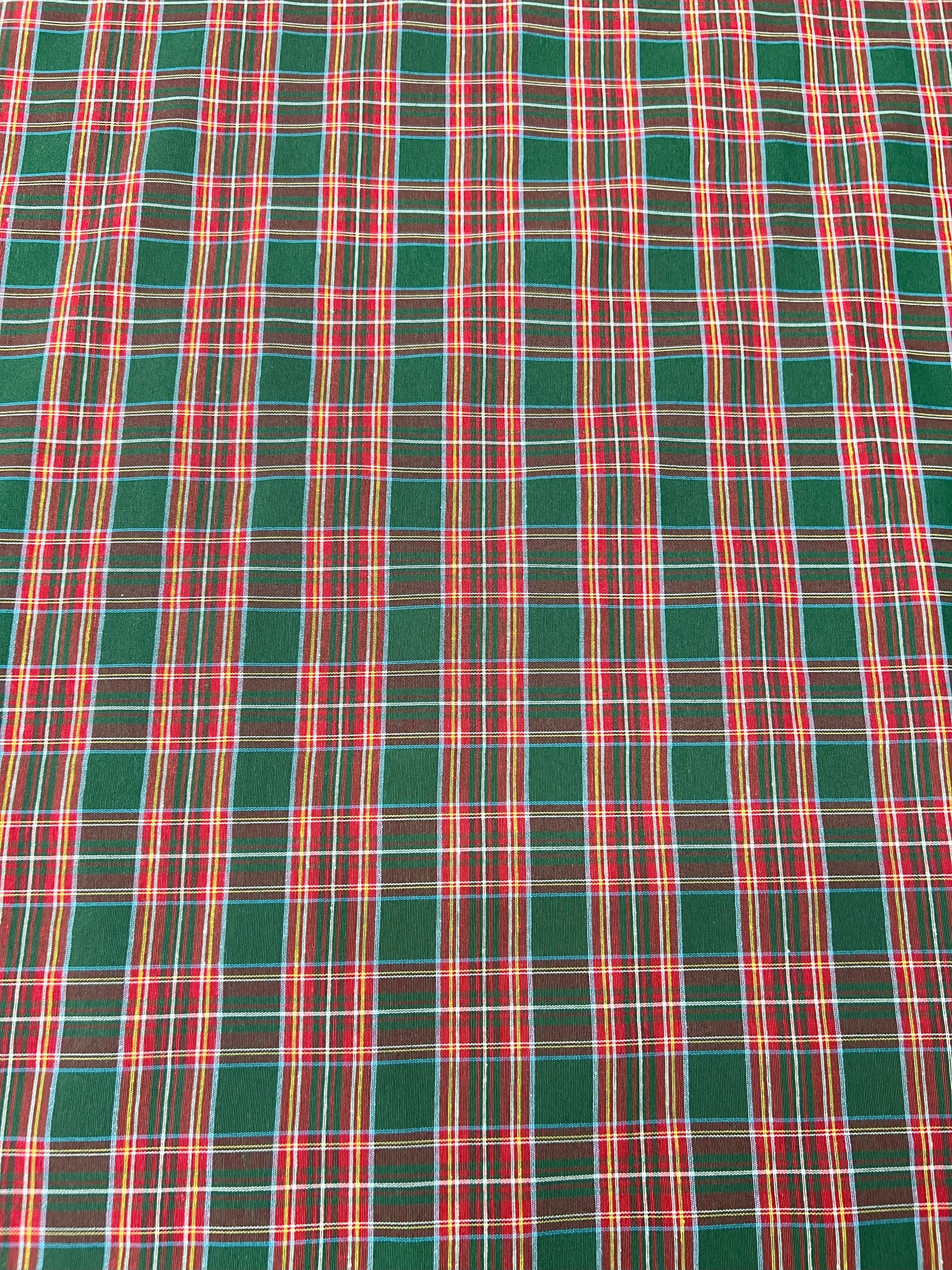 Tessuto Cotone Tartan Verde-Rosso Tinto in Filo