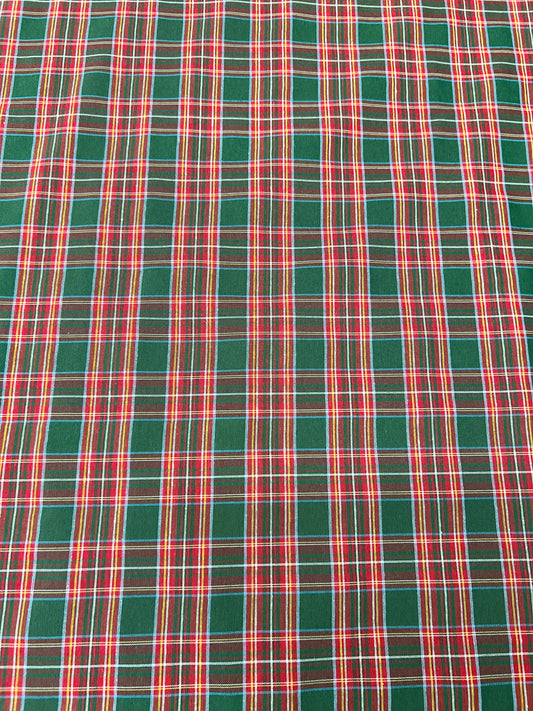 Tessuto Cotone Tartan Verde-Rosso Tinto in Filo
