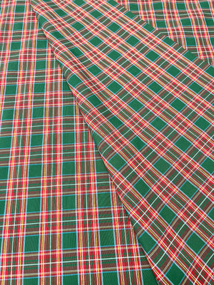 Tessuto Cotone Tartan Verde-Rosso Tinto in Filo