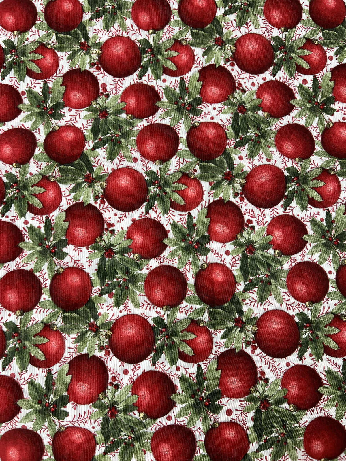 Scampolo Cotone Arredo Natalizio Agrifoglio e Palline Rosse 260 x 280