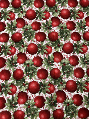 Scampolo Cotone Arredo Natalizio Agrifoglio e Palline Rosse 260 x 280