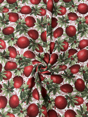 Scampolo Cotone Arredo Natalizio Agrifoglio e Palline Rosse 260 x 280